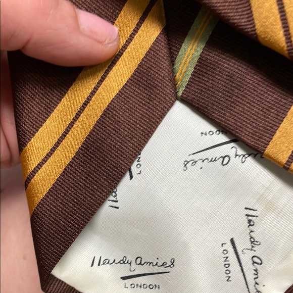 Hardy Amies vintage 70s satin Brown and Gold Striped Men's Tie - Picture 3 of 5